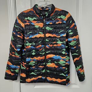 LANDS' END Insulated Puffer Jacket Youth Large Primaloft Multicolor Full Zip EUC
